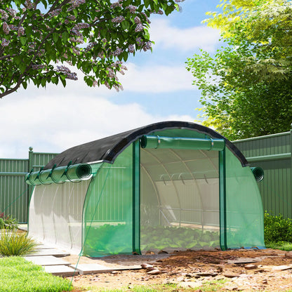 Walk-in Tunnel Greenhouse, 10' x 13' x 6.5', Mesh Sidewalls, 2 Doors, Green