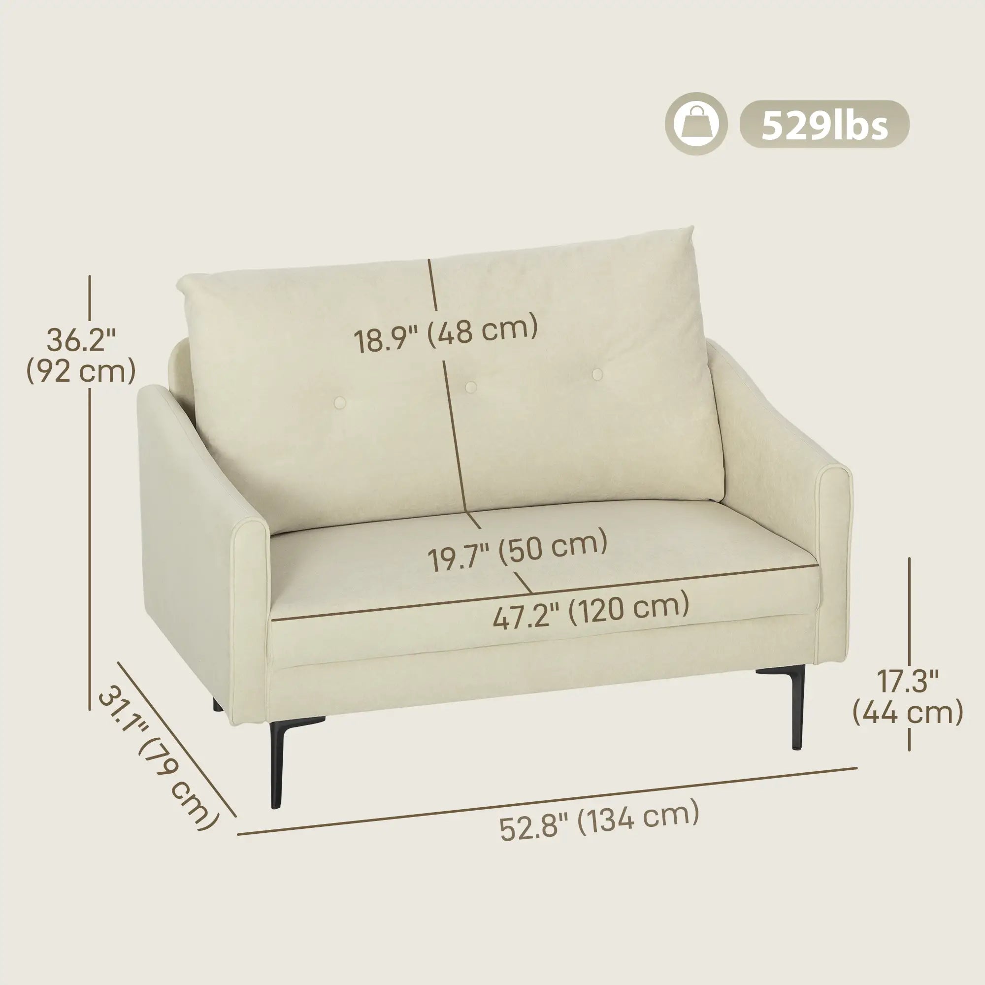 Small 2 Seater Sofa, High-Resilience Foam, Button Tufted, Cream White 2-Seater Sofas at Gallery Canada