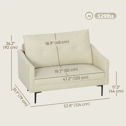 Small 2 Seater Sofa, High-Resilience Foam, Button Tufted, Cream White 2-Seater Sofas at Gallery Canada