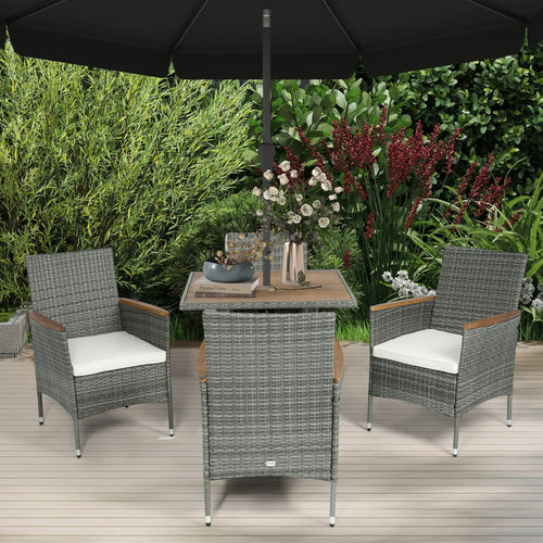 5-Piece Rattan Patio Dining Set, Outdoor Table and Chairs, Teak