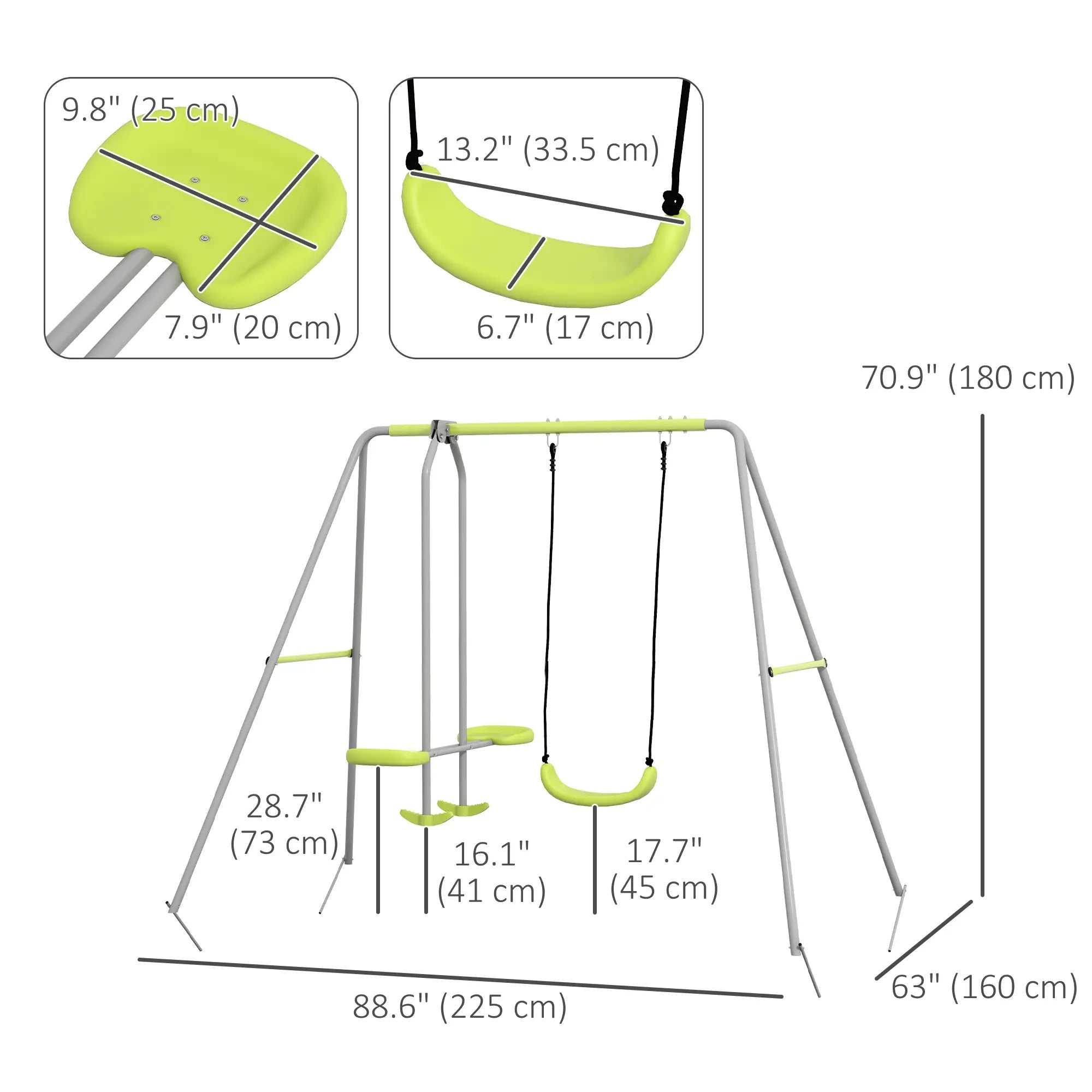 Kids Swing Set, Heavy Duty A-Frame Metal Frame with Glider, Swing Seat, Green Gym Sets & Swings at Gallery Canada