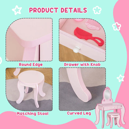 Kids Vanity Set with Mirror, Stool, Drawer, 3-6 Years, Pink Toy Vanity at Gallery Canada