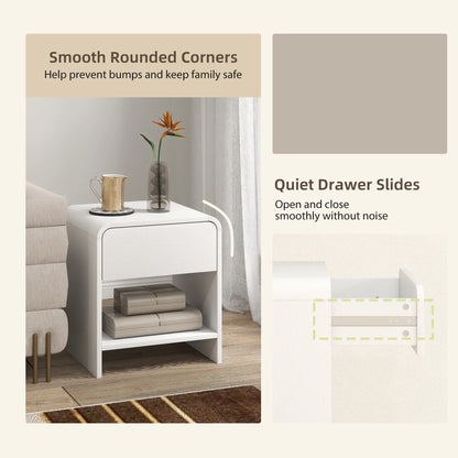Modern Nightstand Set of 2, Distressed White, With Drawer and Shelf, White Bedside Tables at Gallery Canada