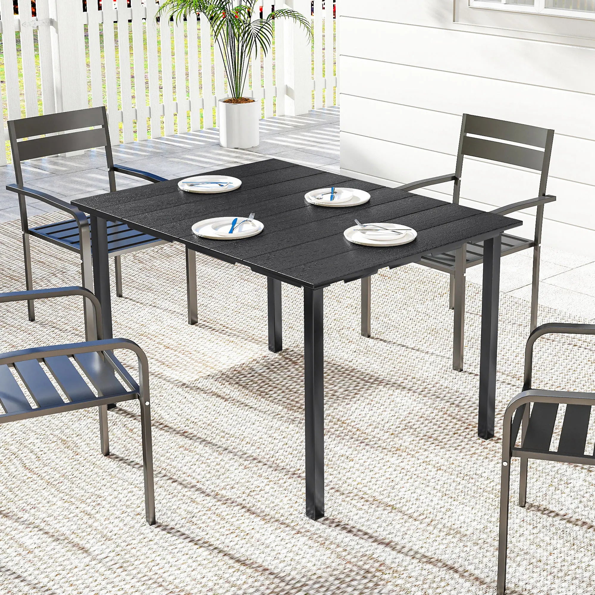 Rectangular Patio Table, HDPE Top Metal Frame, Outdoor Dining For 4 Patio Dining Tables at Gallery Canada