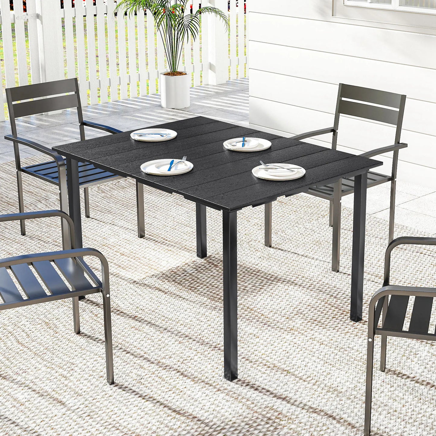 Rectangular Patio Table, HDPE Top Metal Frame, Outdoor Dining For 4 Patio Dining Tables at Gallery Canada
