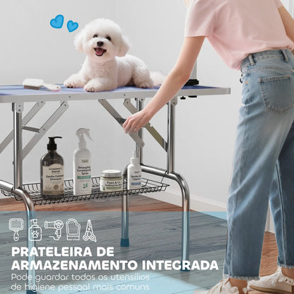 Adjustable Dog Grooming Table, 2 Safety Slings, Storage Basket, Blue Dog Grooming Tables at Gallery Canada