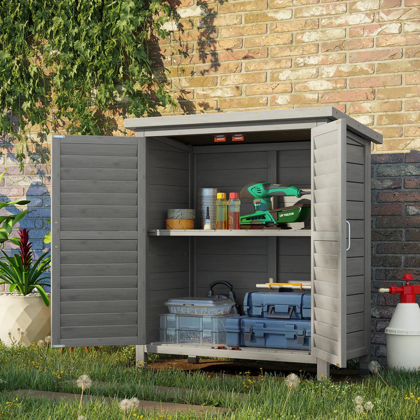 Wooden Garden Storage Shed, 2 Door, 34" x 18" x 38", Grey Sheds at Gallery Canada