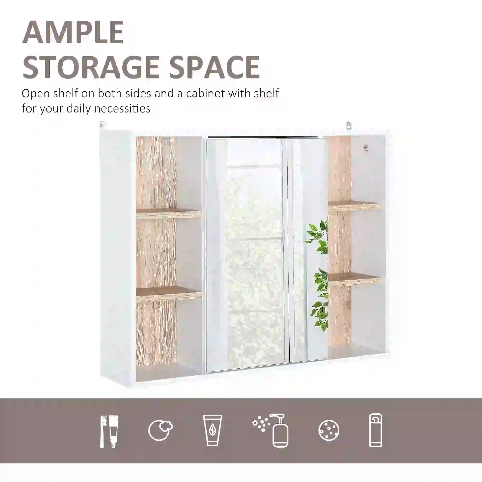 Wall-Mounted Medicine Cabinet with Mirror, Over Toilet Vanity, Oak, White Mirror Medicine Cabinets at Gallery Canada