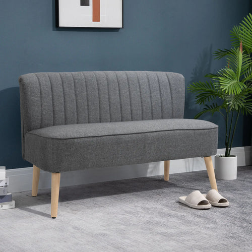 Modern 2 Seat Sofa, Upholstered Two Seater Couch, Light Grey
