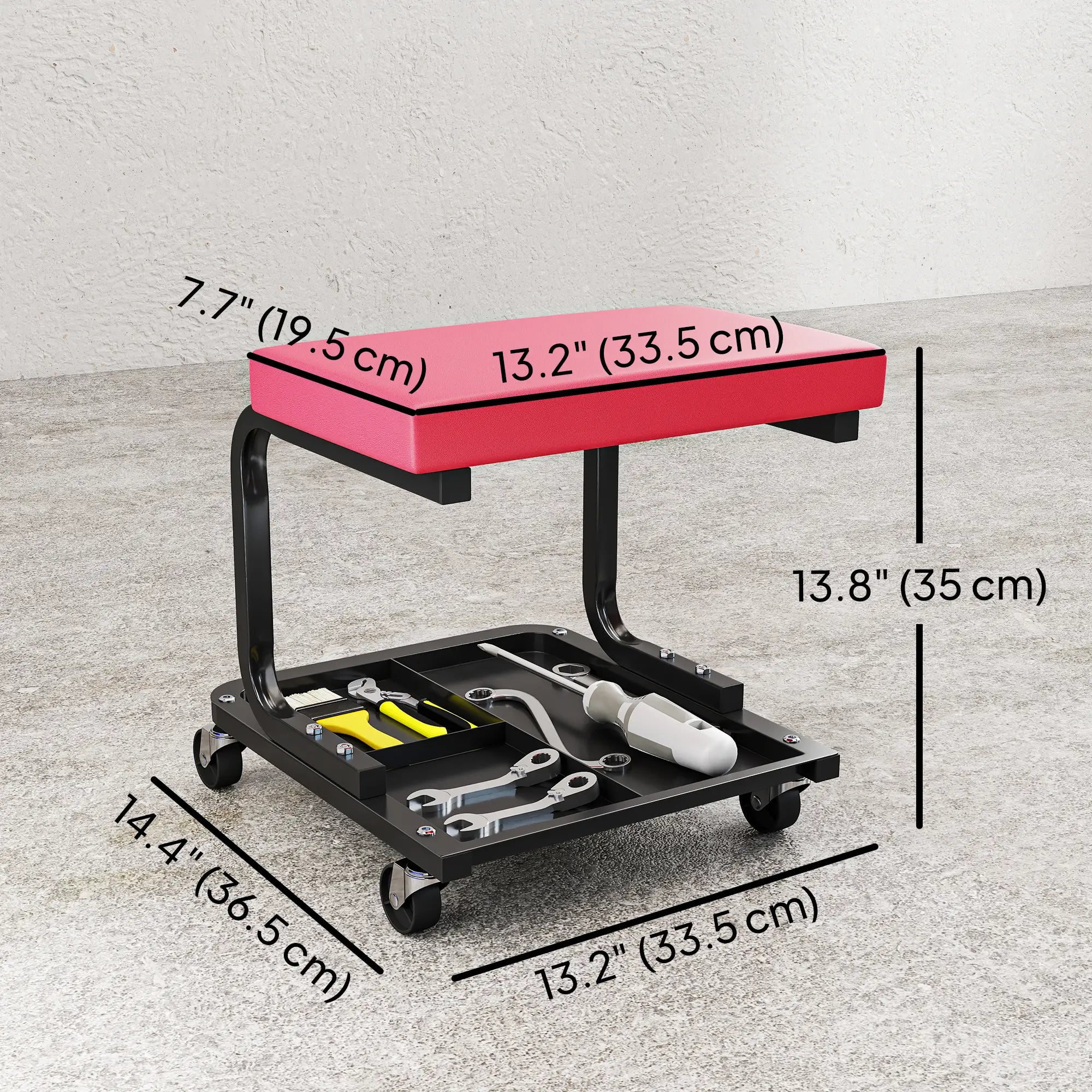 Rolling Mechanic Stool, 300 LBS Capacity Garage Stool with 2