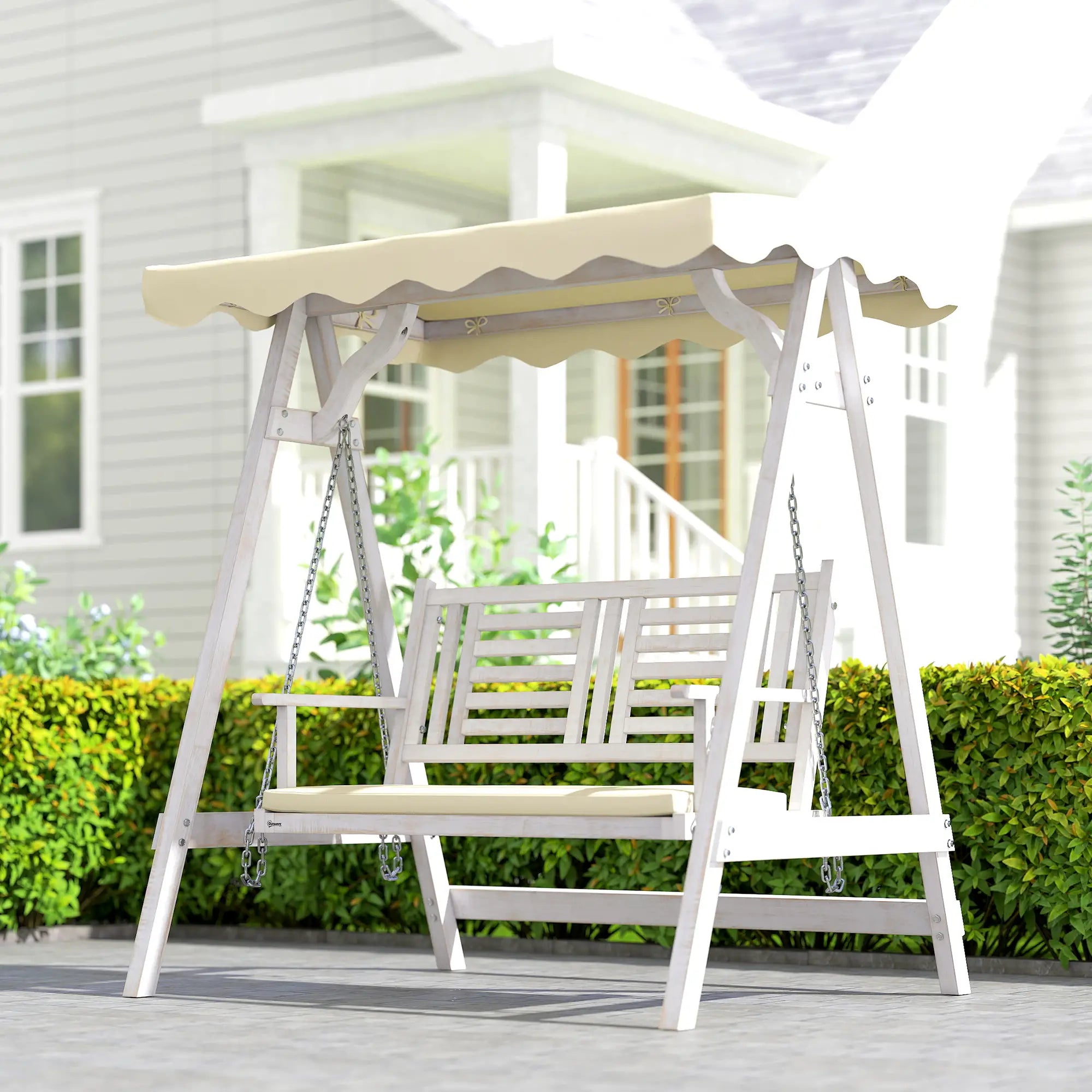 2 Seater Patio Swing with Stand, Canopy, Cushion, Wooden Bench Patio Swings with Stand at Gallery Canada