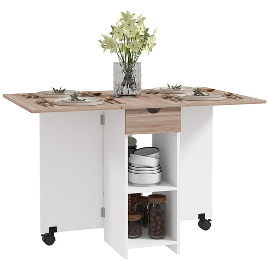 Folding Dining Table with Storage, Drop Leaf Kitchen Table with Drawer and Shelves for Small Spaces, Oak - Gallery Canada