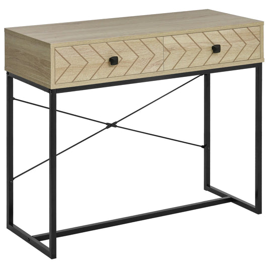 Industrial Console Table, 2 Storage Drawers, Metal Frame, X-Bar Design Console Tables Wood color, black at Gallery Canada