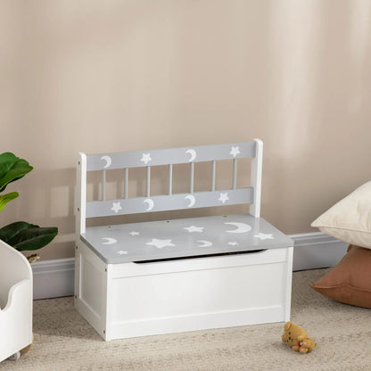 Kids Toy Storage Chest with Lid, Safety Hinge, Bench Seat, Backrest, Grey Baby & Kids Storage at Gallery Canada