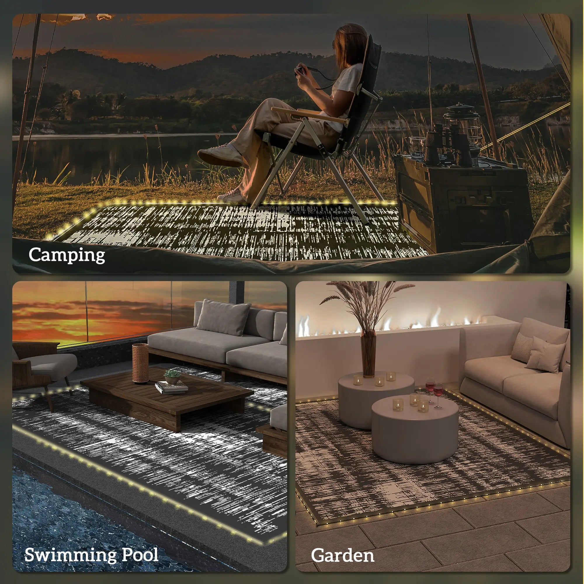 Waterproof Outdoor Camping Rug With LED Lights, 12' x 9' Outdoor Reversible Rugs at Gallery Canada