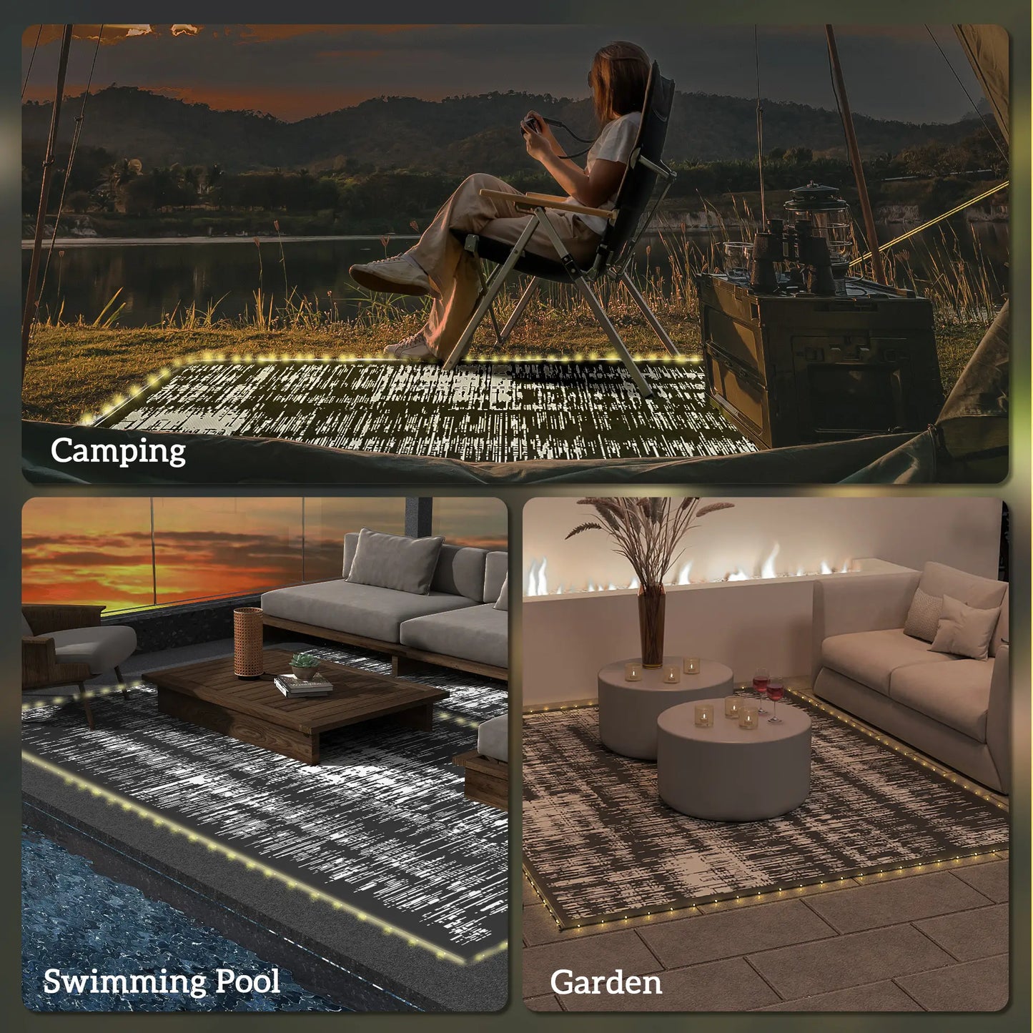 Waterproof Outdoor Camping Rug With LED Lights, 12' x 9' Outdoor Reversible Rugs at Gallery Canada