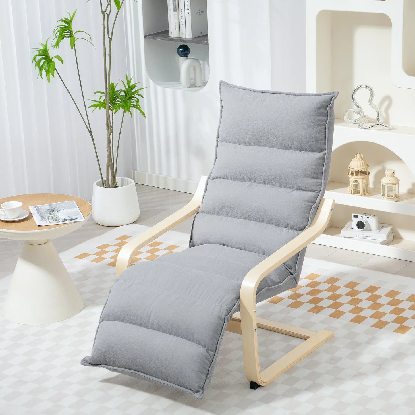 Accent Chair, Velvet Upholstered Living Room Chair with Footrest, Wood Frame, Light Grey Accent Chairs at Gallery Canada