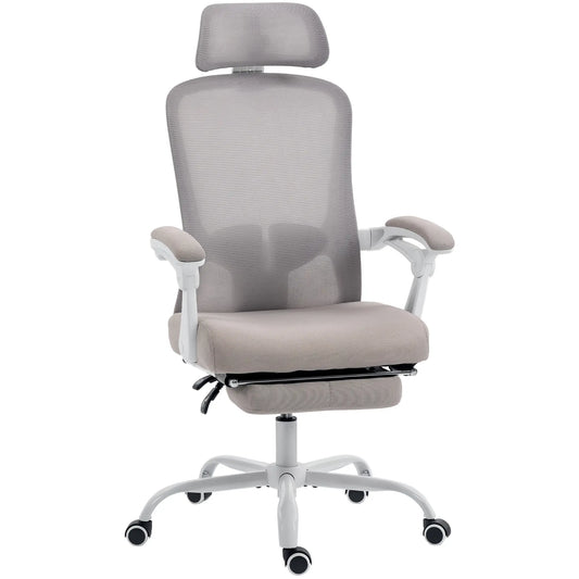 Ergonomic Office Chair, Mesh Reclining Desk Chair, Adjustable Lumbar Support, Headrest, Grey Office Chairs Grey, White at Gallery Canada