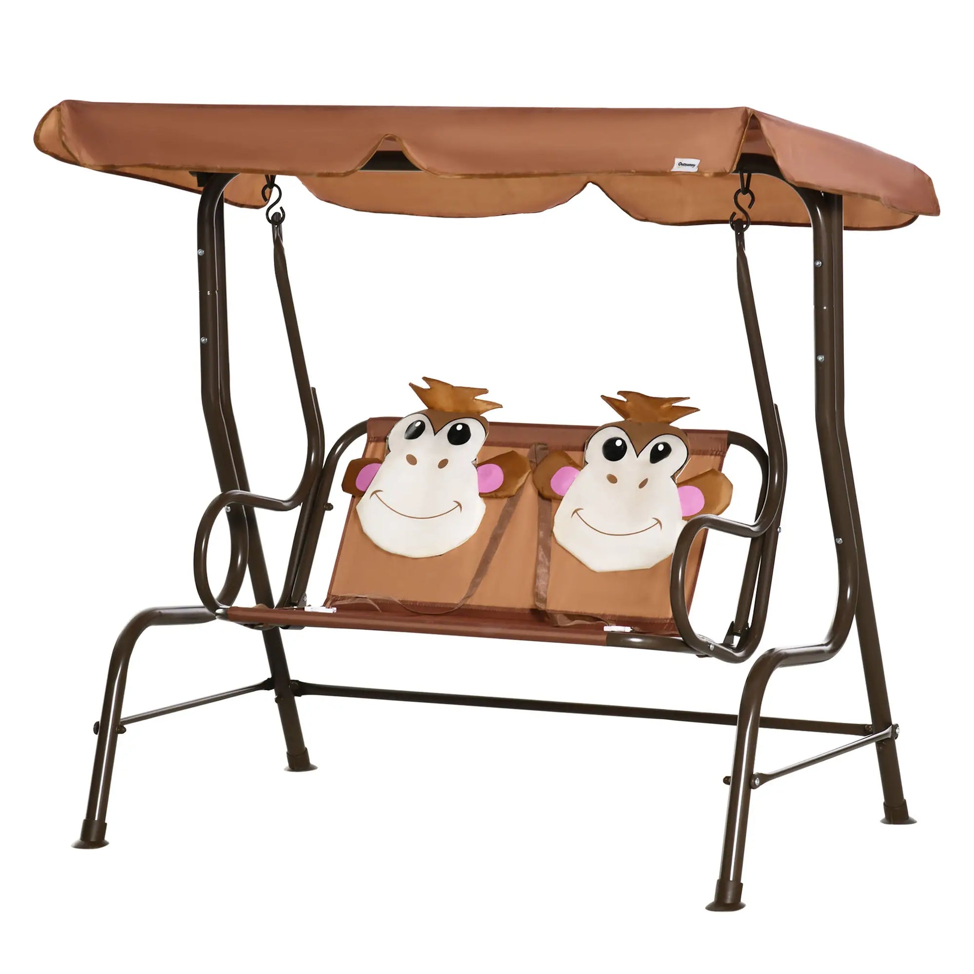 2-Seat Kids Porch Swing, Adjustable Canopy, Seat Belt, Monkey Pattern, 3-6 Years, Coffee Gym Sets & Swings at Gallery Canada