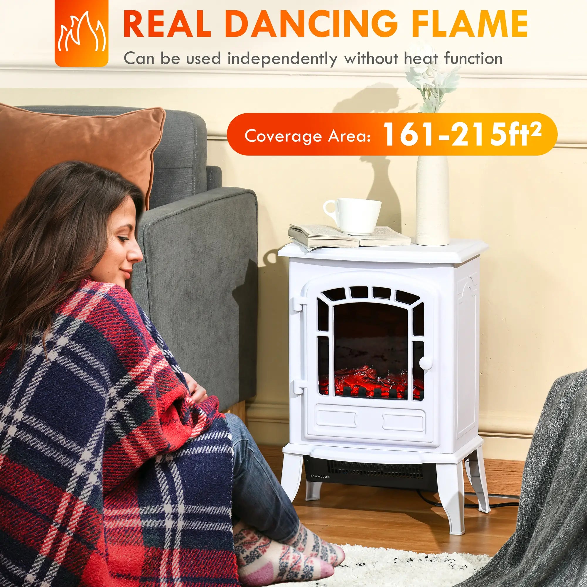 Electric Fireplace Heater, Freestanding Stove, Realistic Flame, Overheat Protection, 750W/1500W, White Electric Fireplaces at Gallery Canada