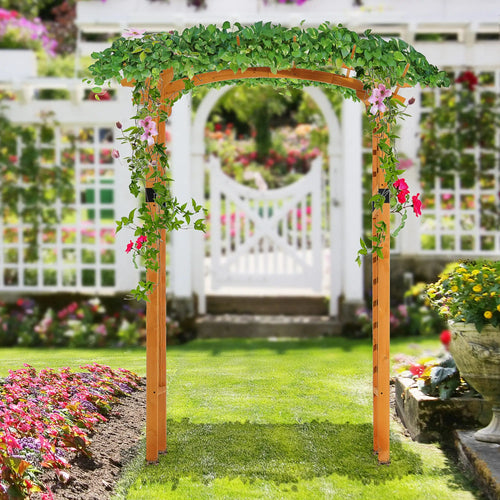 7.5FT Wood Garden Arch Trellis, Round Pergola Arbor, Yellow