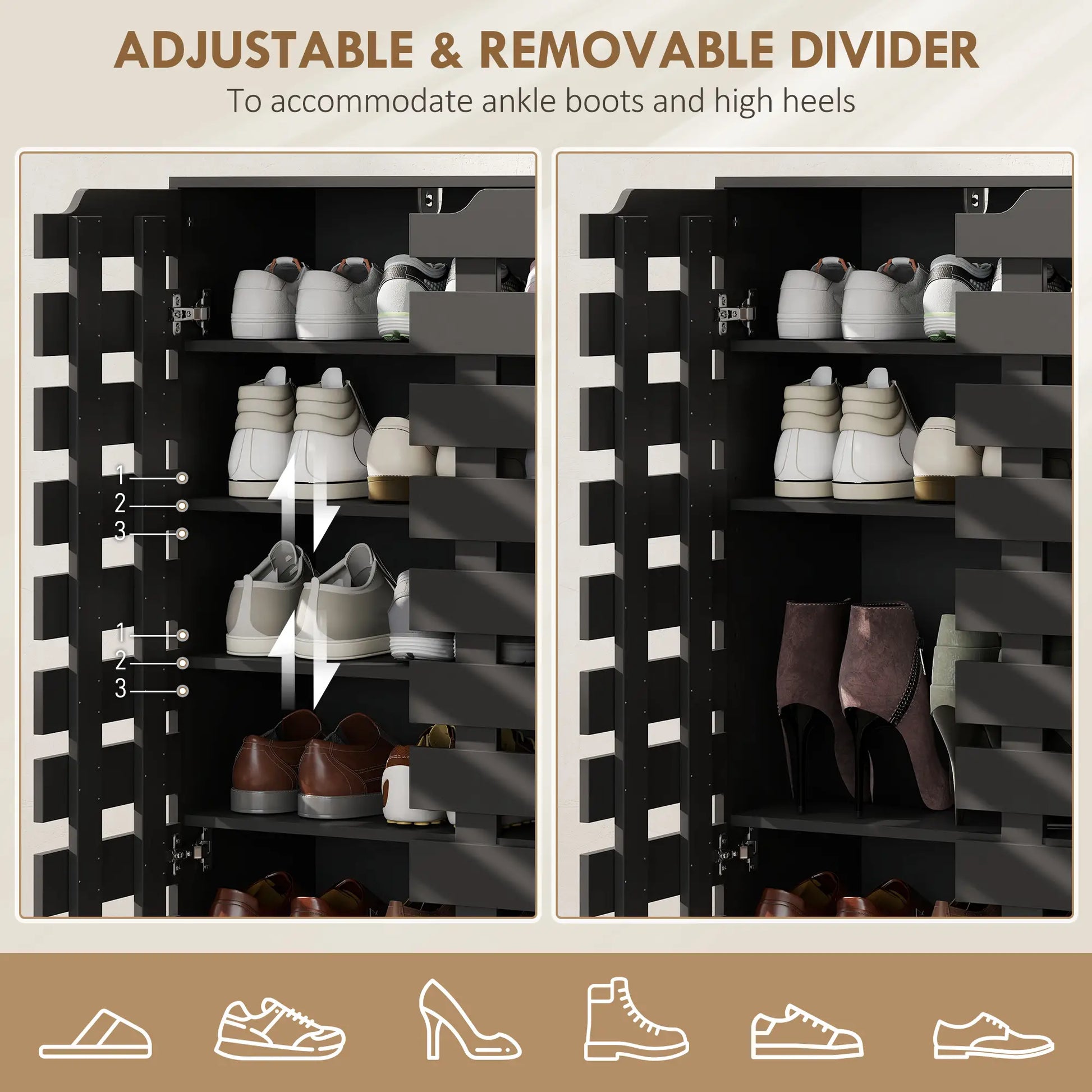 Shoe Cabinet, 20 Pair Storage with Hollowed-Out Doors, Black Shoe Storage Cabinets & Racks at Gallery Canada