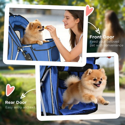 Foldable 3 Wheel Dog Stroller, Storage Basket, Adjustable Canopy, Blue Dog Bike Trailers & Strollers at Gallery Canada