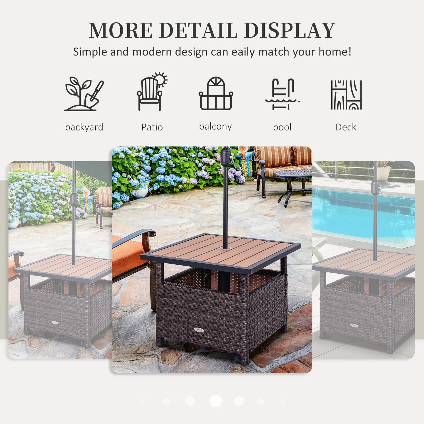 22" Square Steel Rattan Table, Umbrella Hole, Outdoor Patio, Brown Patio Side Tables at Gallery Canada