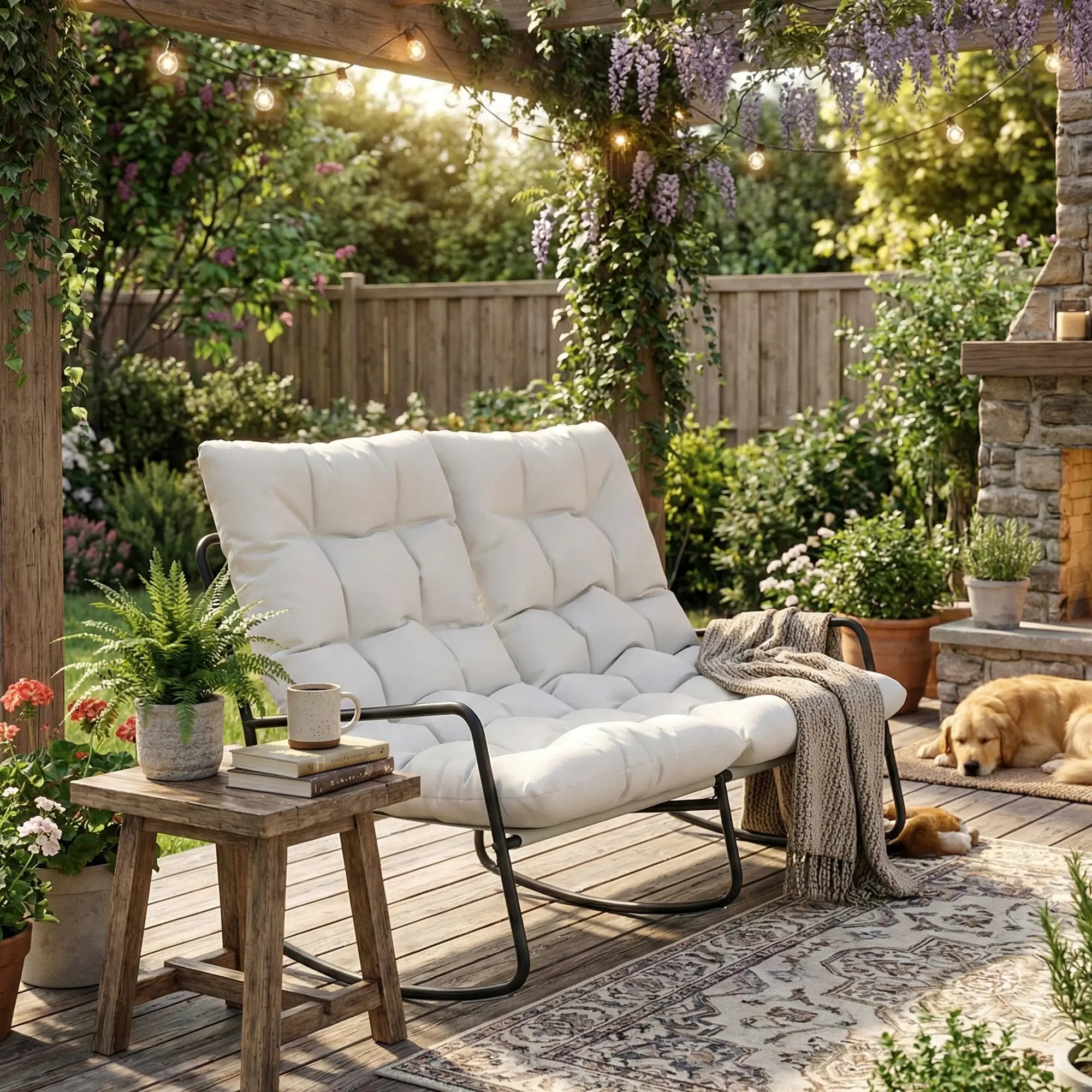 2-Person Outdoor Rocking Chair With Cushions, 528 LBS Capacity, Light Grey Outdoor Rocking Chairs at Gallery Canada