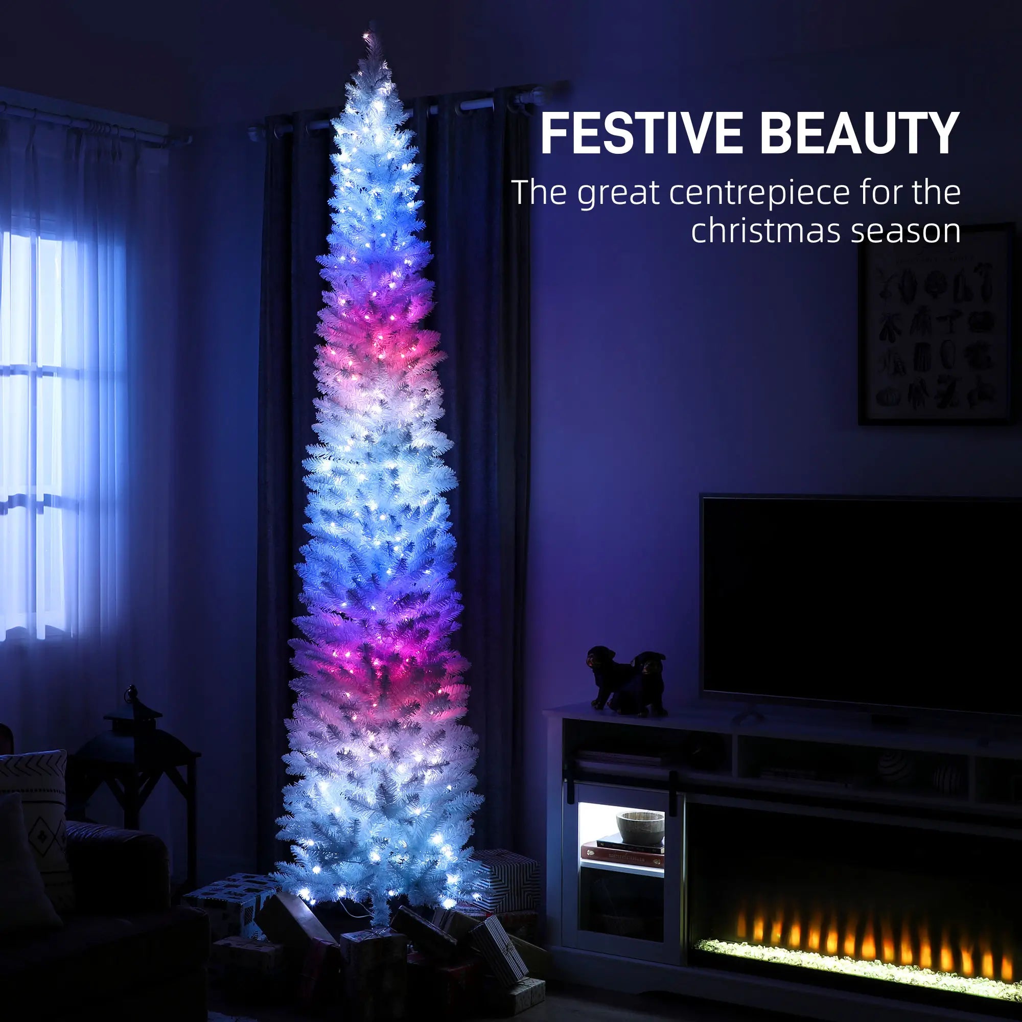 9ft Christmas Tree, Colorful DIY Synchronized LEDs, Hinged Pencil, White, White Pencil Christmas Trees at Gallery Canada