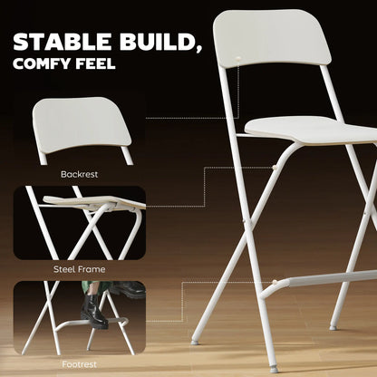 Folding Bar Stools Set of 2, Counter Height, Wooden Effect Seat, Steel Frame, White Bar Stools at Gallery Canada