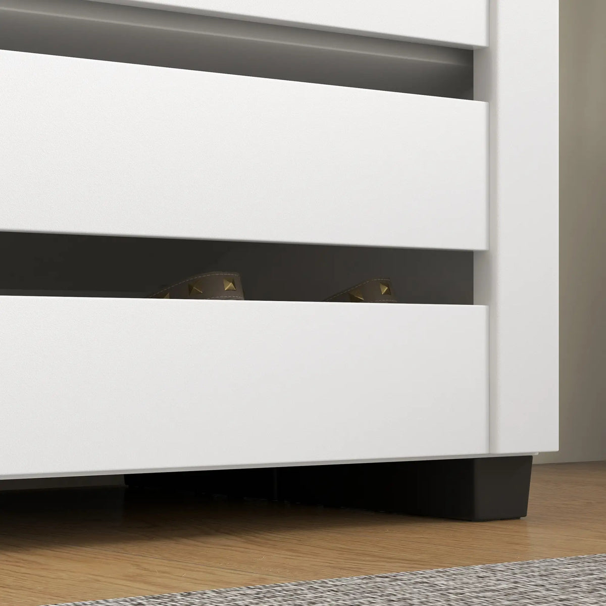 Shoe Storage Cabinet, 2 Slatted Doors, Holds 15 Pairs, White