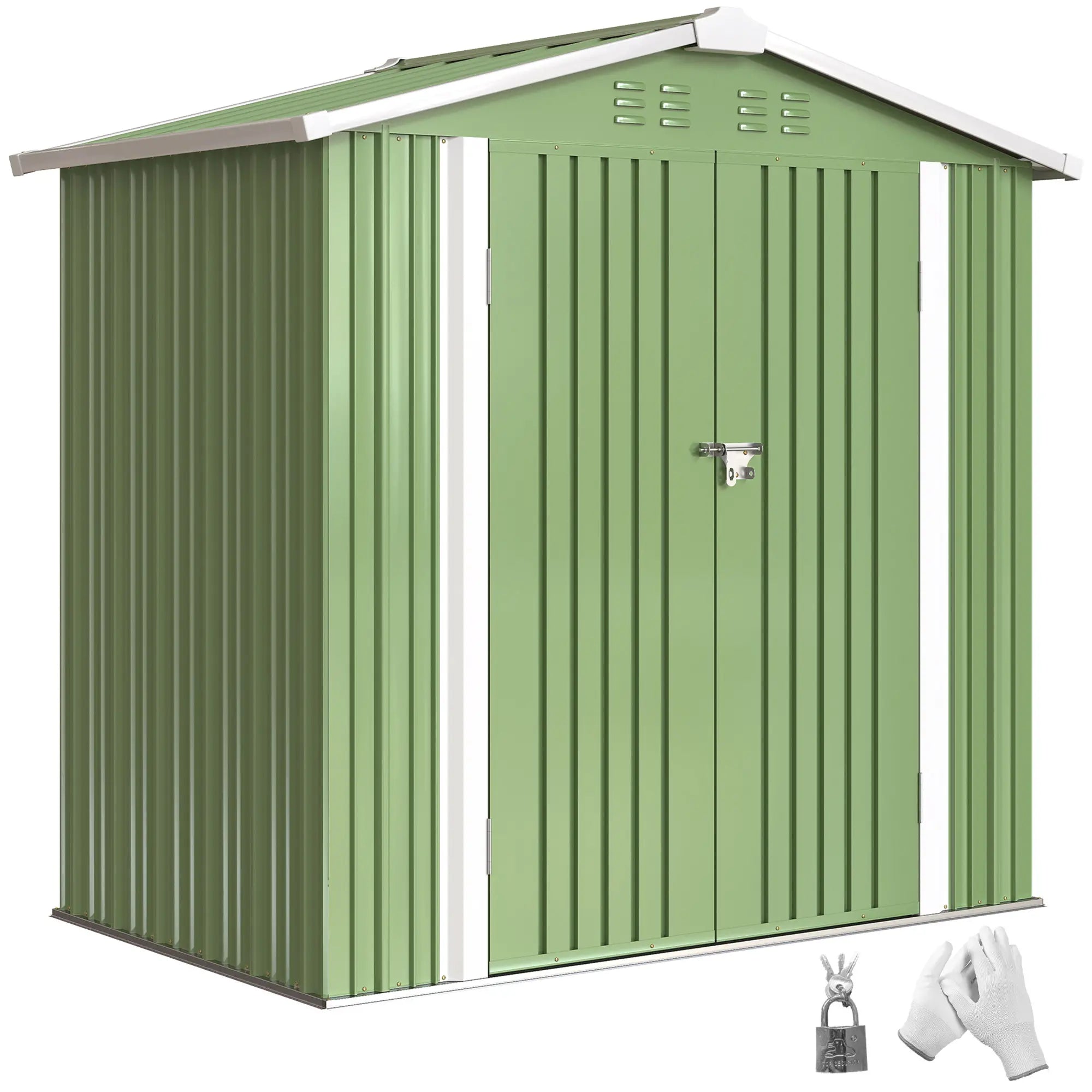 6.5' X 4' Metal Garden Shed, Lockable Double Doors, 4 Vents, Light Green Sheds at Gallery Canada