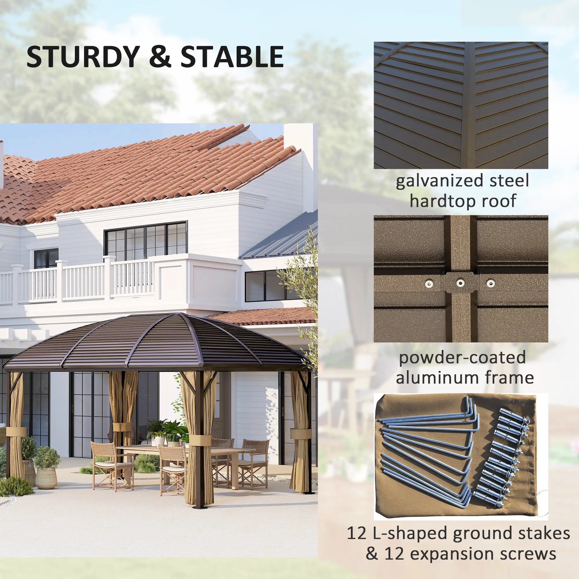 10' x 13' Hardtop Gazebo, Aluminum Canopy, Mesh Nettings, Curtains, Brown Gazebos at Gallery Canada