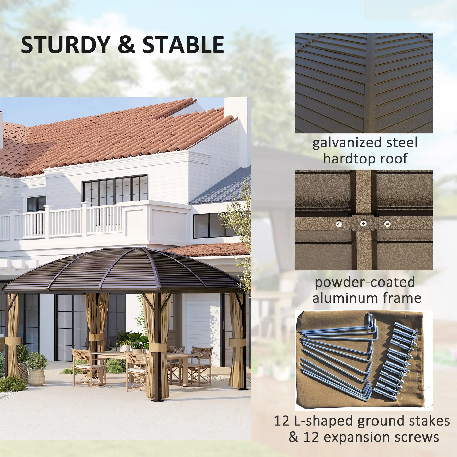 10' x 13' Hardtop Gazebo, Aluminum Canopy, Mesh Nettings, Curtains, Brown Gazebos at Gallery Canada