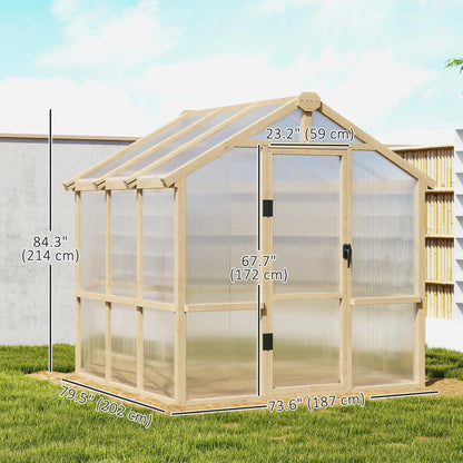 6.6 x 6ft Polycarbonate Greenhouse, Wooden, Lockable Door, Brown Walk In Greenhouses at Gallery Canada
