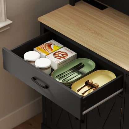 69 Inch Pantry Cabinet with Charging Station, Microwave Stand, Tilt-Out Trash Can, Black Kitchen Pantry Cabinets at Gallery Canada