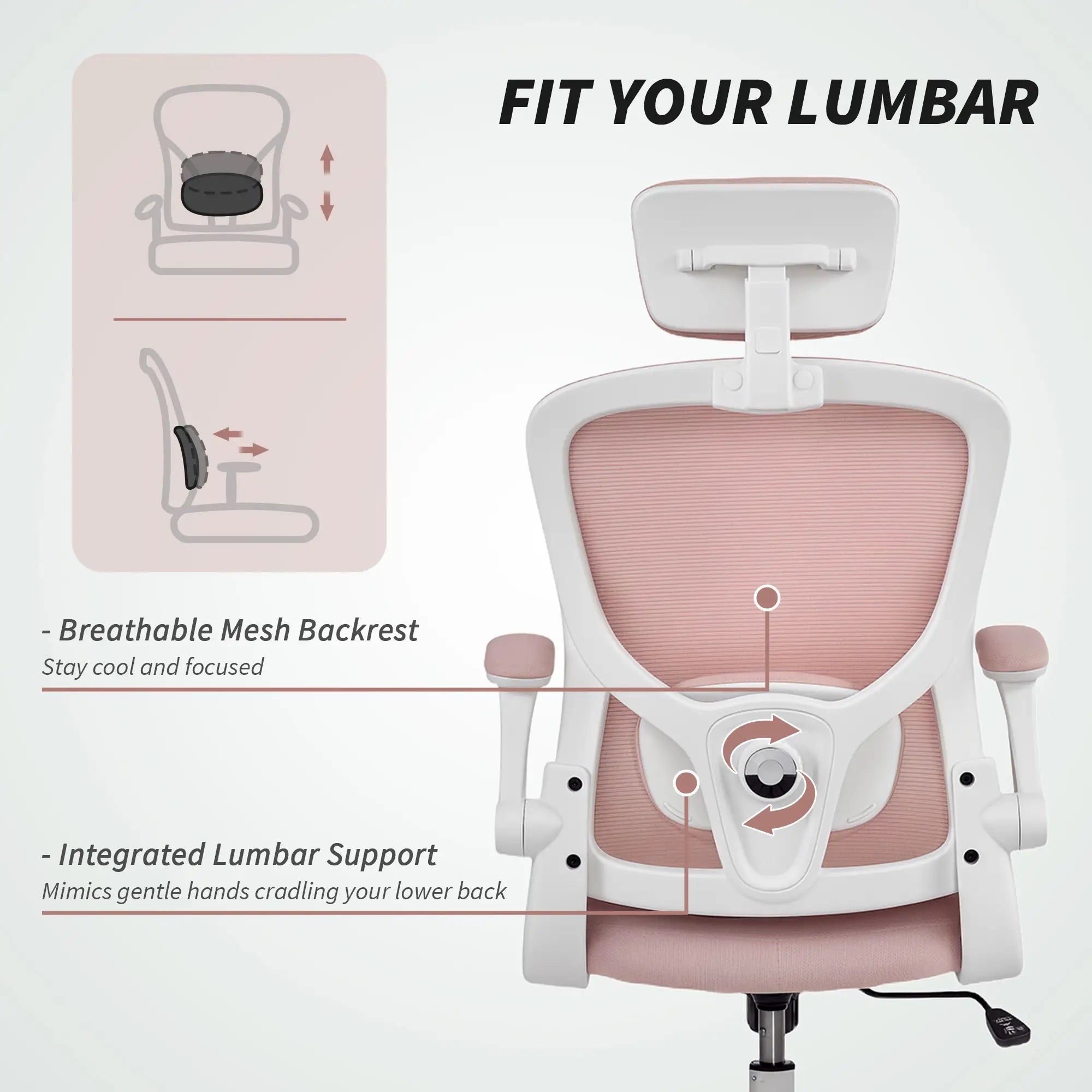 Ergonomic Office Chair, Mesh Desk Chair, Adjustable Headrest, Lumbar Support, Pink Task Chairs at Gallery Canada