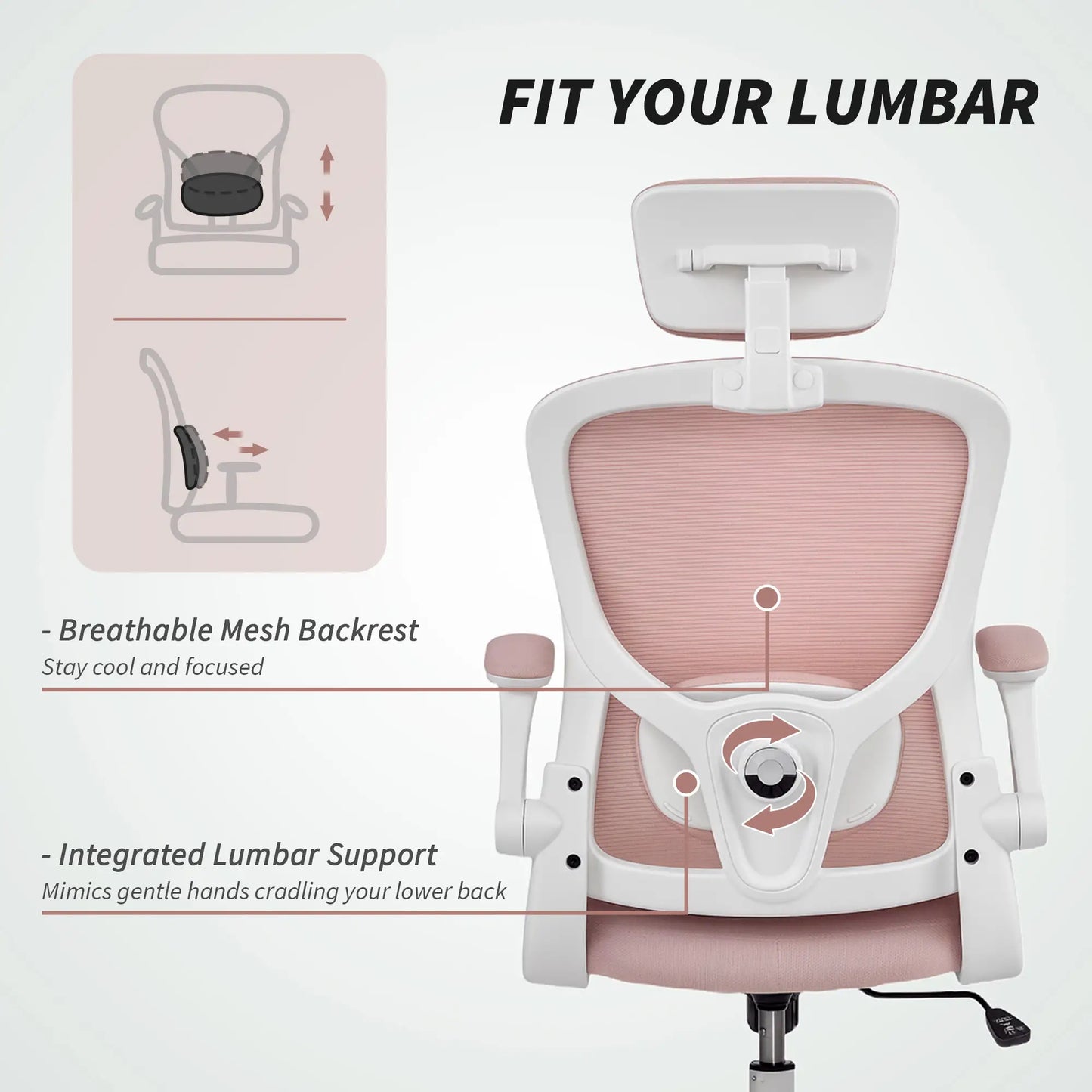 Ergonomic Office Chair, Mesh Desk Chair, Adjustable Headrest, Lumbar Support, Pink Task Chairs at Gallery Canada