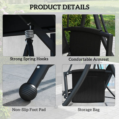 3 Person Porch Swing Chair, Adjustable Canopy, Black Porch Swings with Canopy at Gallery Canada