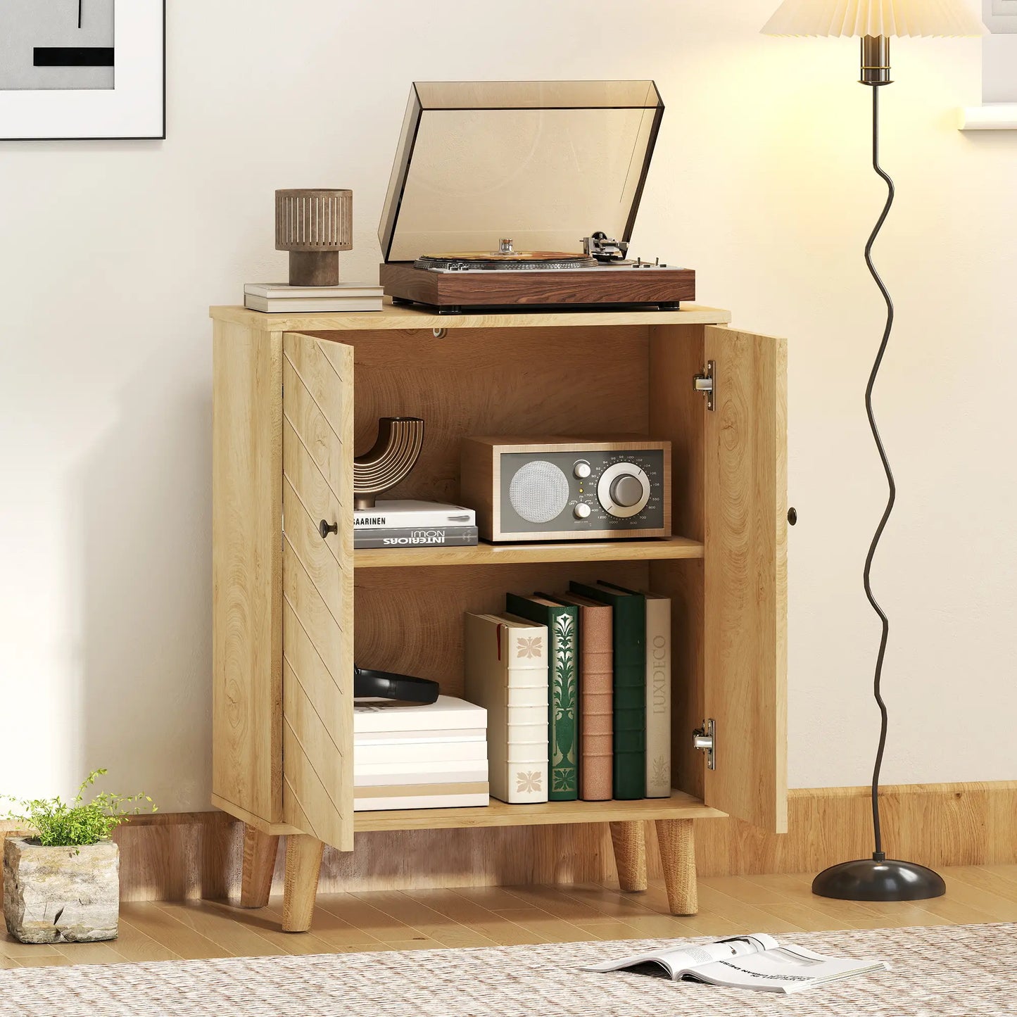 Storage Cabinet with Doors, Shelf, Wood Legs, Living Room, Bathroom Kitchen Pantry Cabinets at Gallery Canada