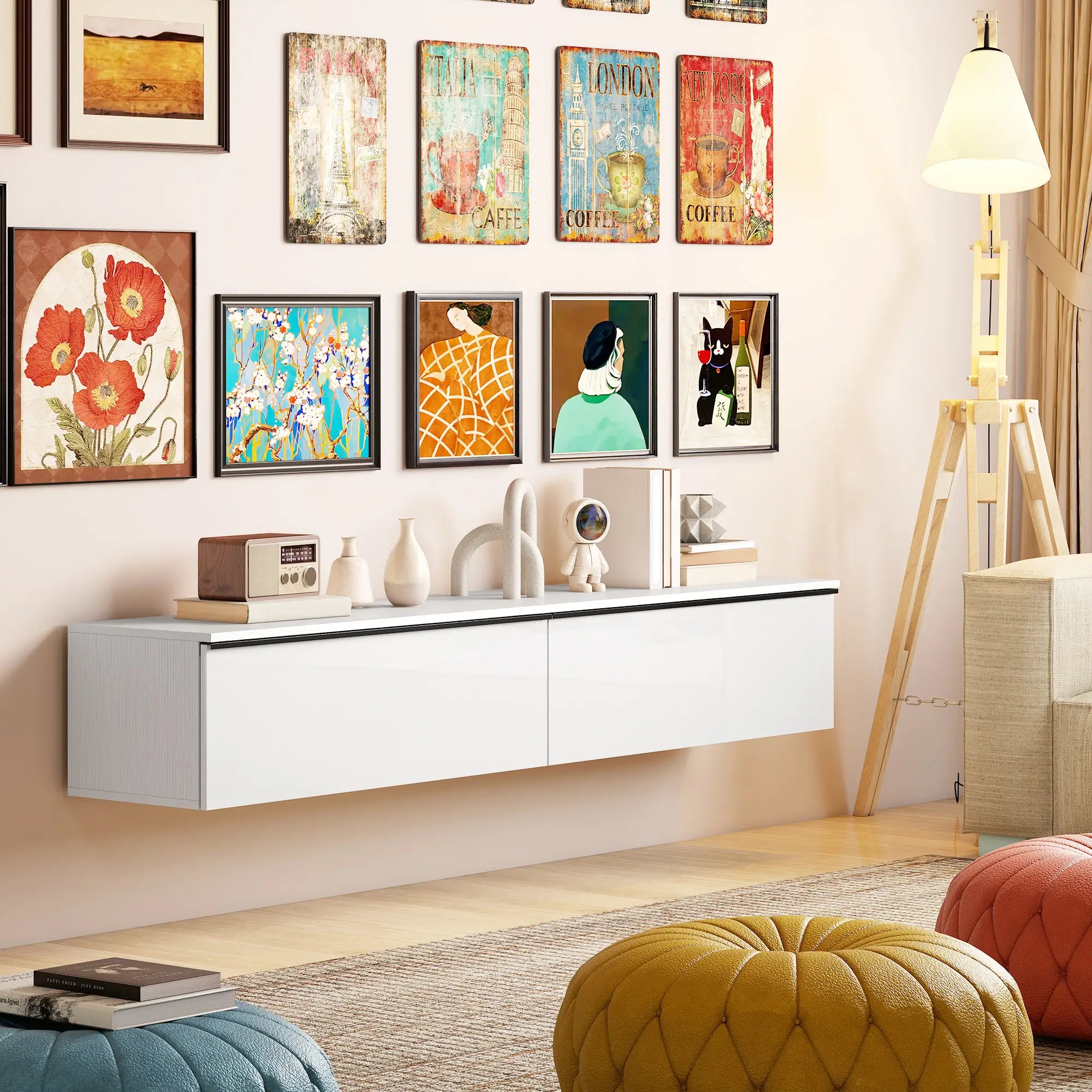 Wall Mounted TV Stand, Floating Cabinet, For TVs Up To 80