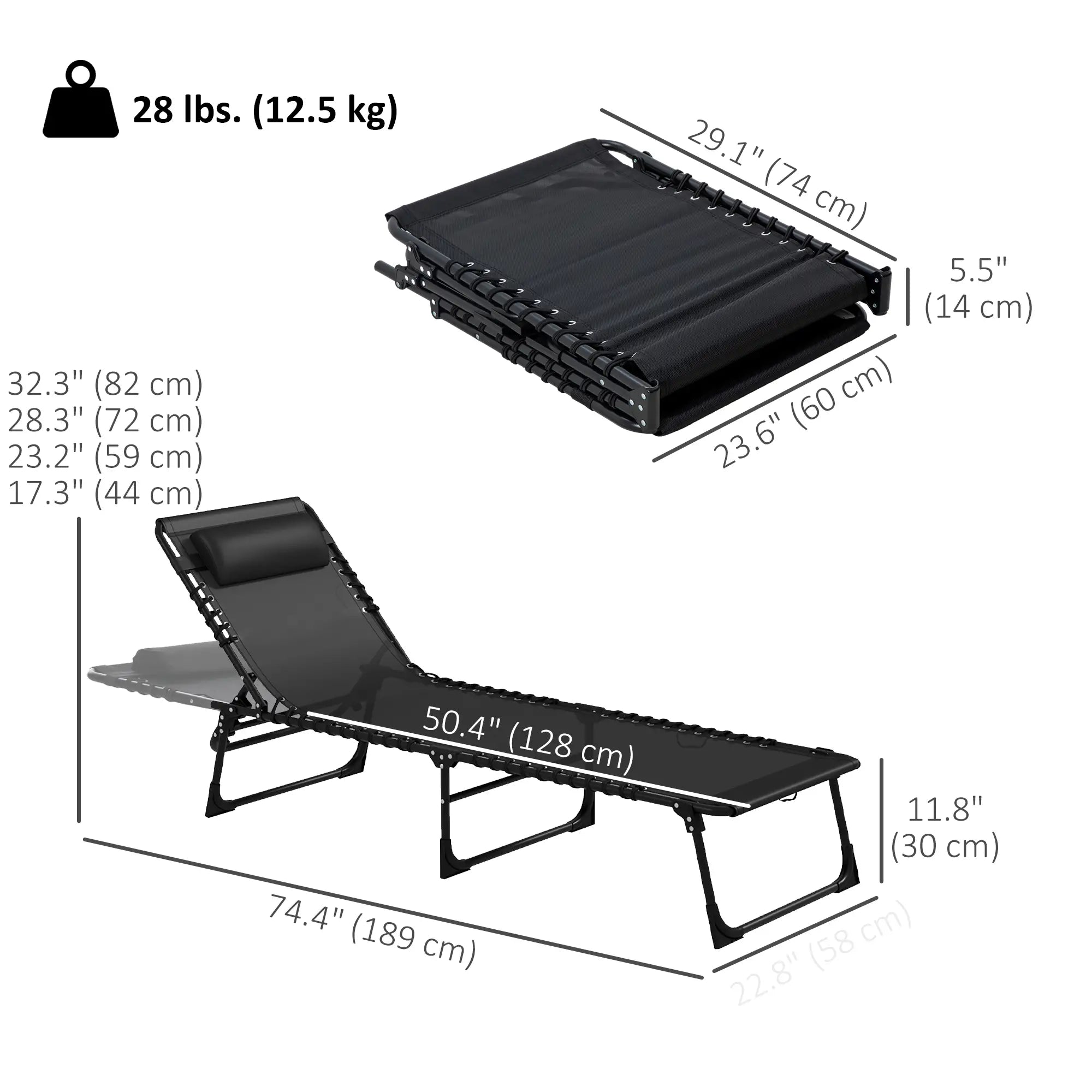 Folding Lounge Chair, Adjustable Chaise With Headrest, Black Lounger Chairs at Gallery Canada