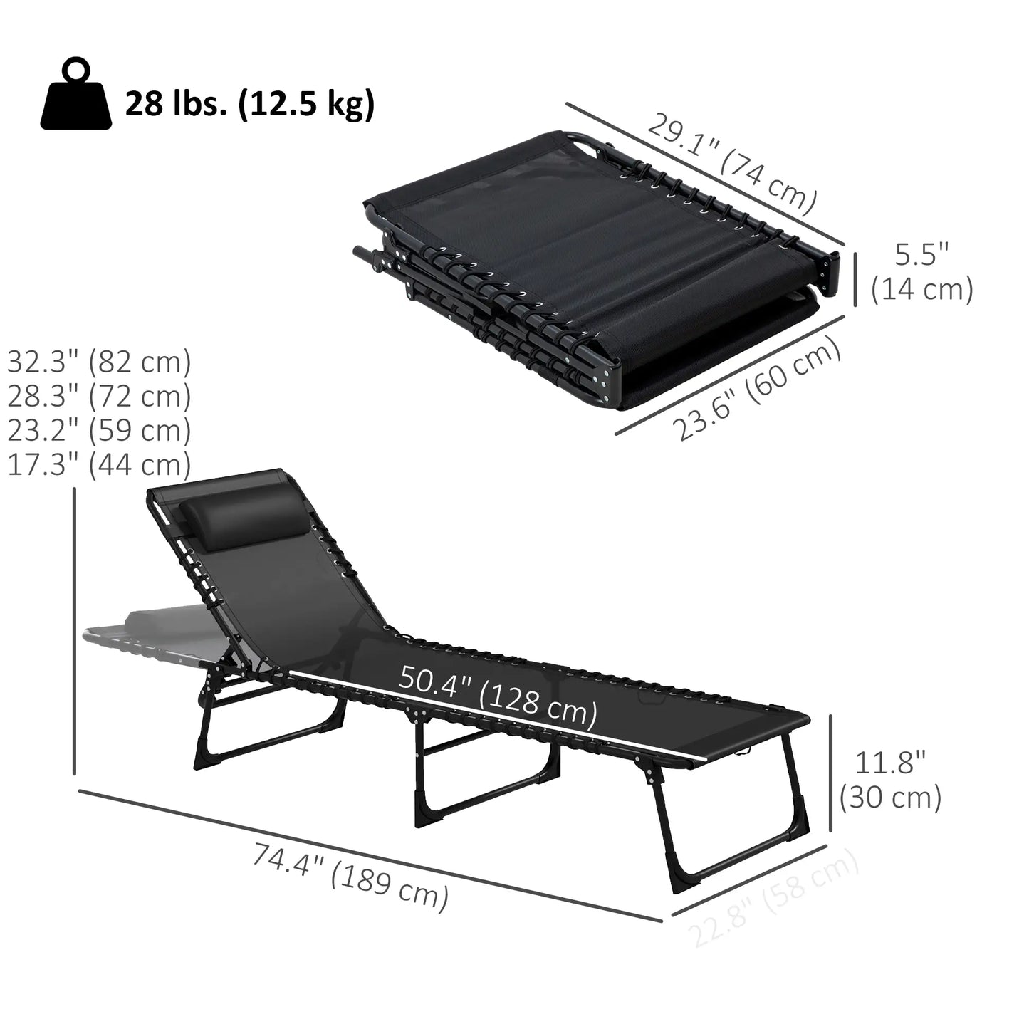 Folding Lounge Chair, Adjustable Chaise With Headrest, Black Lounger Chairs at Gallery Canada