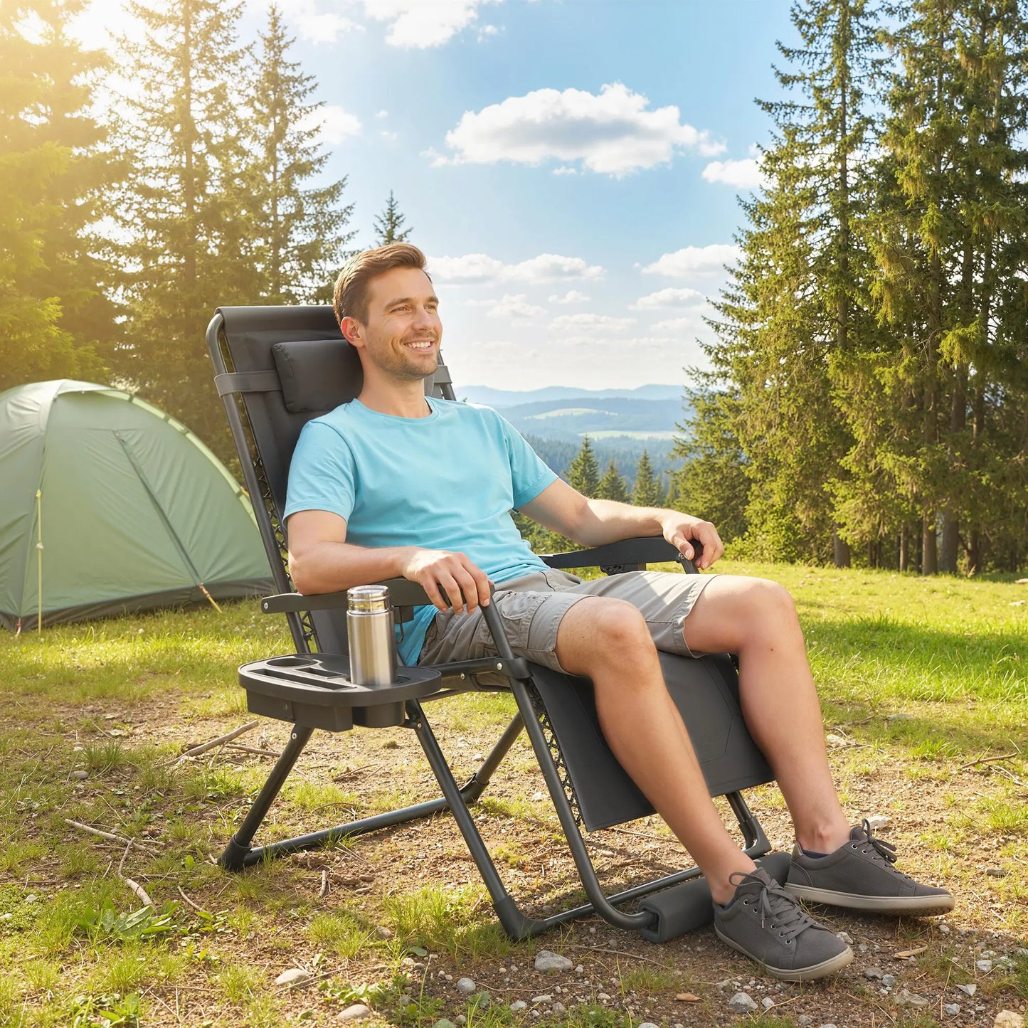Zero Gravity Chair, Reclining Outdoor Lounger, 400 LBS Capacity, Dark Grey Lounger Chairs at Gallery Canada