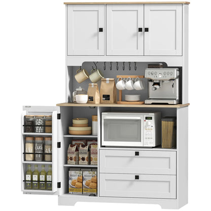 64" Tall Kitchen Pantry Cabinet, 3 Cabinets, 2 Drawers, White Kitchen Pantry Cabinets White, Natural Wood, Black at Gallery Canada