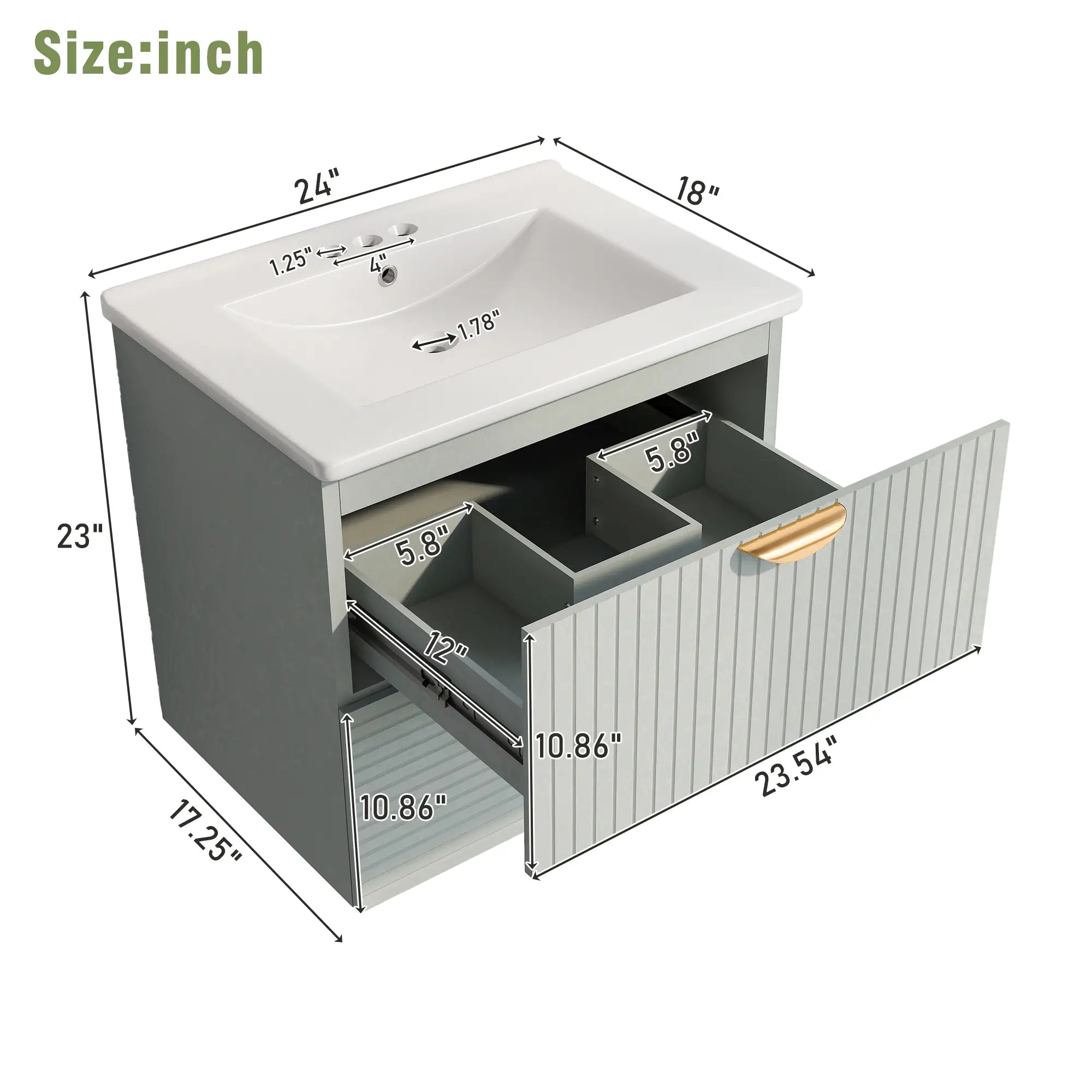Wall-Mounted Bathroom Vanity, 2 Drawers, 24
