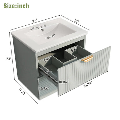 Wall-Mounted Bathroom Vanity, 2 Drawers, 24" L x 18" W x 23" H, Green Sink Cabinets at Gallery Canada