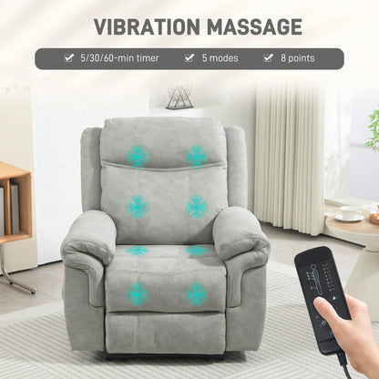 Manual Recliner Chair with Vibration Massage, Side Pockets, Microfibre Reclining Chair for Living Room, Grey Sofas & Reclining Chairs at Gallery Canada