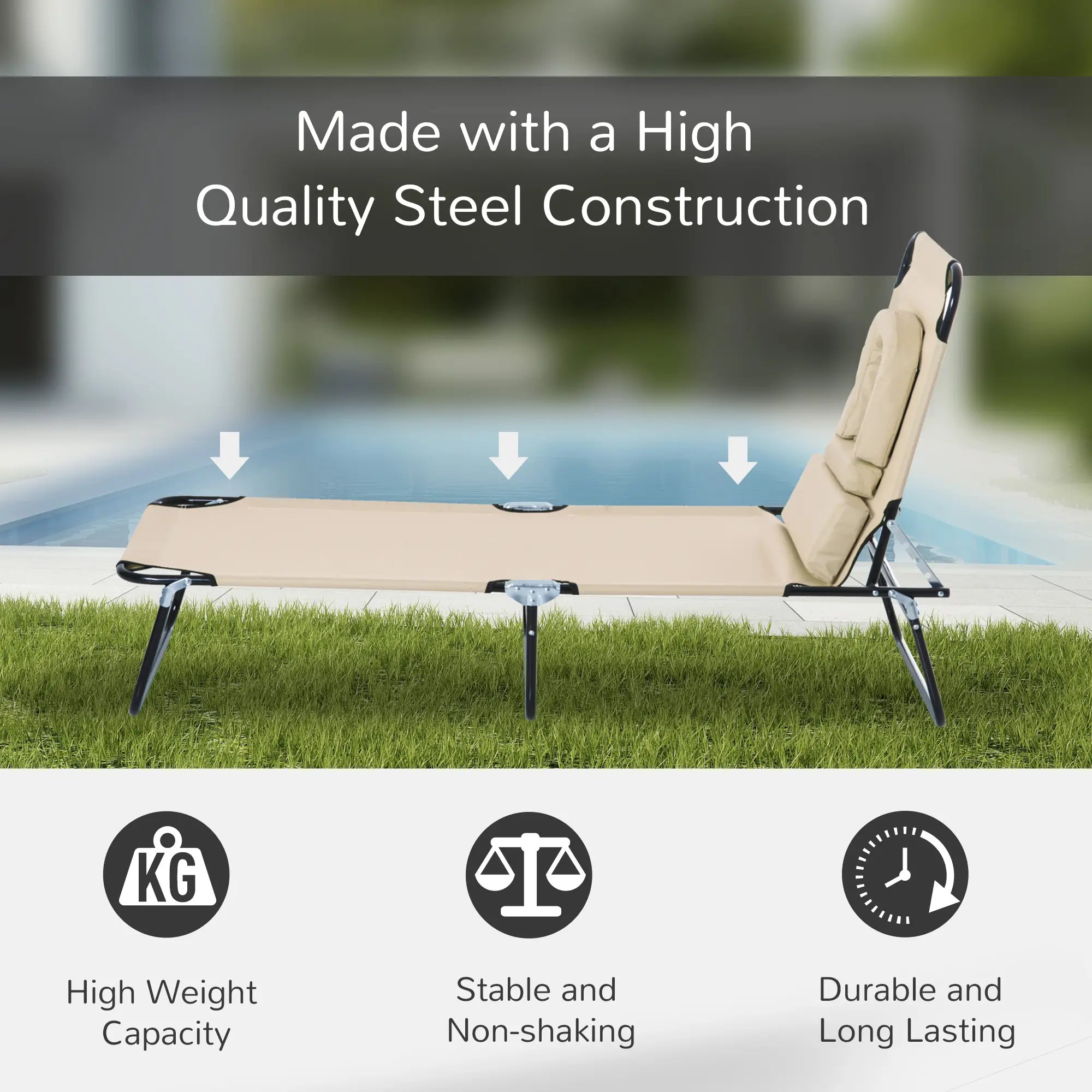 Outdoor Lounge Chair, Adjustable Backrest, Face Hole, Support Pillow, Beige Lounger Chairs at Gallery Canada